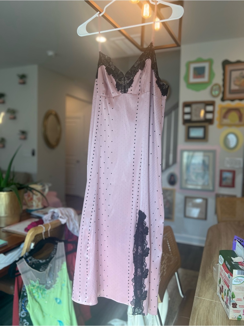 Victoria's Secret Pink Satin Slip with Black Lace Trim